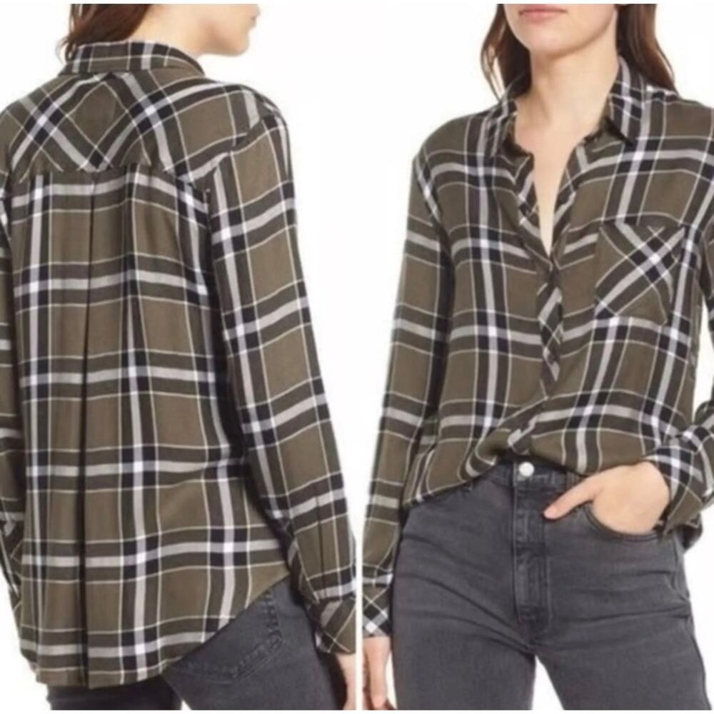 Rails Hunter Green Plaid Button Up Blouse Women's Size Large